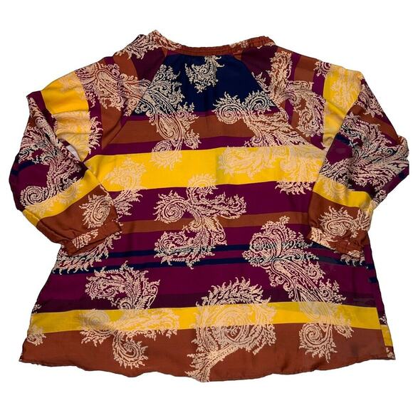 Democracy Top Tunic Plus Size 1X Paisley Multicolored Striped Shirt Tie Beads - Picture 8 of 11